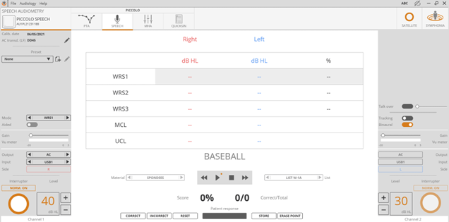 Maestro software, Speech test screen